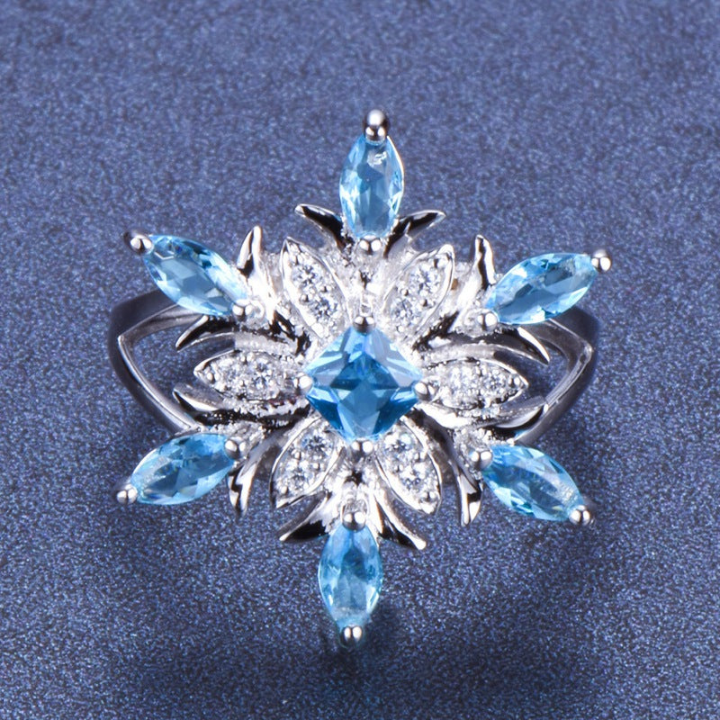 New Fashion Blue Star Zircon Flower Rings