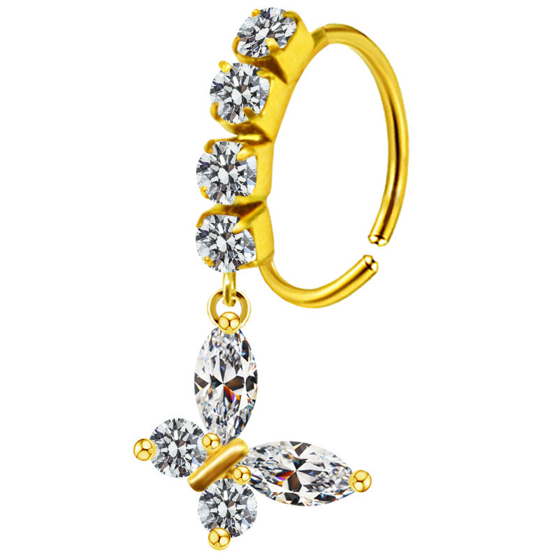 Heart-shaped Nose Ring With Five-star Butterfly Leaves