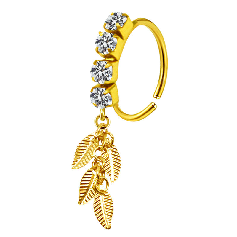 Heart-shaped Nose Ring With Five-star Butterfly Leaves