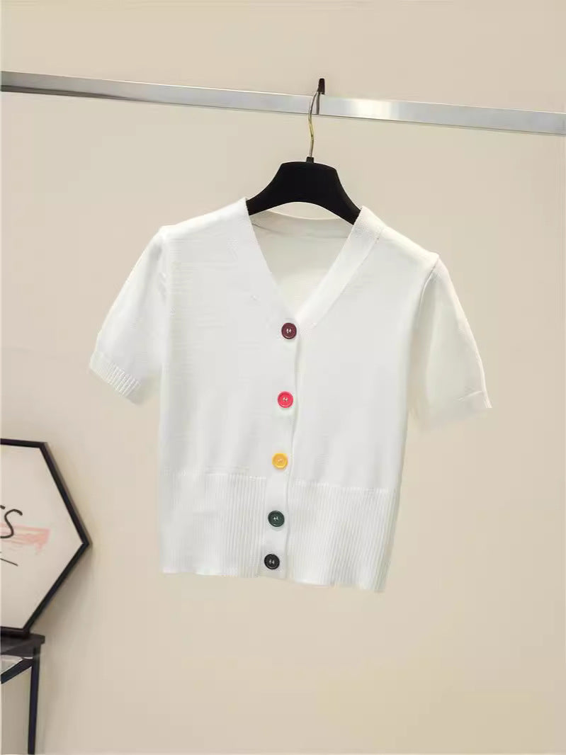 V-neck Short Sweater Cardigan Top