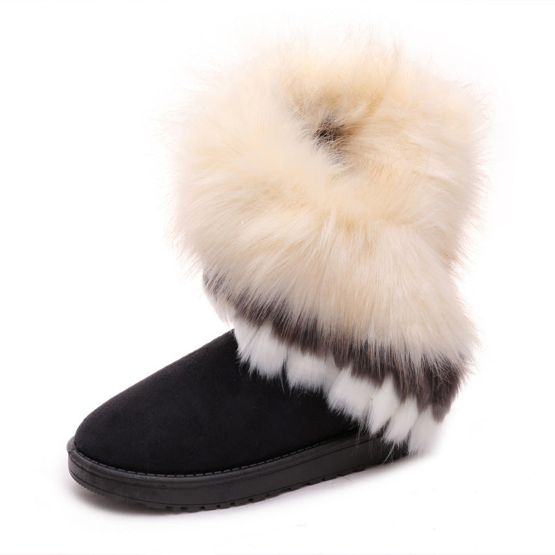 Oversized fox fur thick-soled non-slip boots tassel rabbit fur snow boots women's shoes