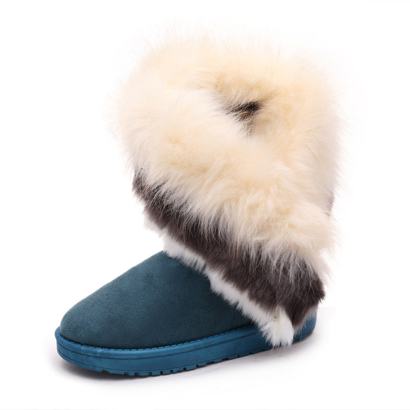 Oversized fox fur thick-soled non-slip boots tassel rabbit fur snow boots women's shoes