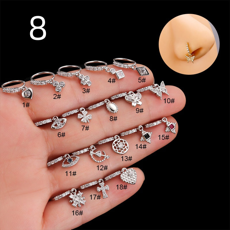 Henson Heart Butterfly Zircon Pendant Nose Ring