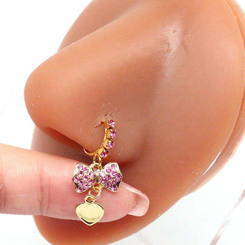 Heart-shaped Nose Ring With Five-star Butterfly Leaves