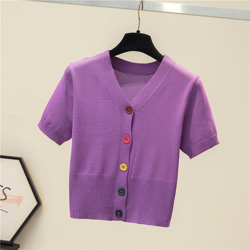 V-neck Short Sweater Cardigan Top