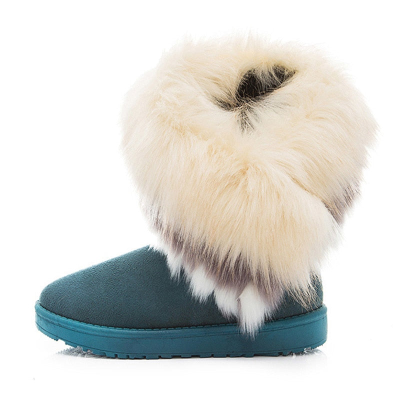 Oversized fox fur thick-soled non-slip boots tassel rabbit fur snow boots women's shoes