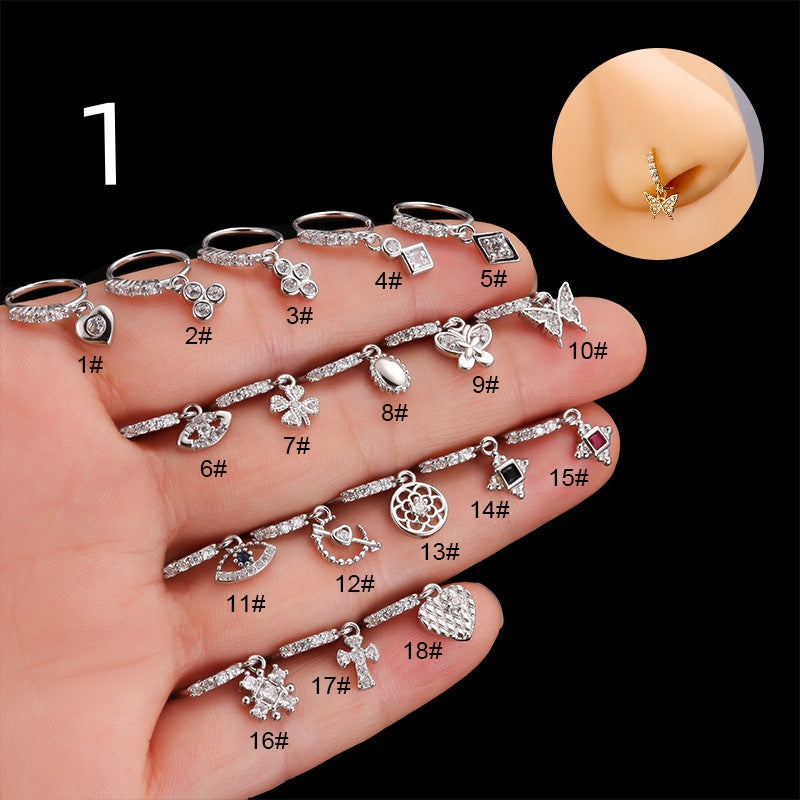 Henson Heart Butterfly Zircon Pendant Nose Ring