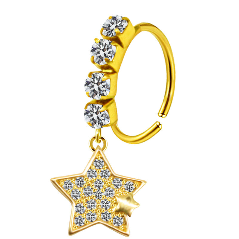 Heart-shaped Nose Ring With Five-star Butterfly Leaves