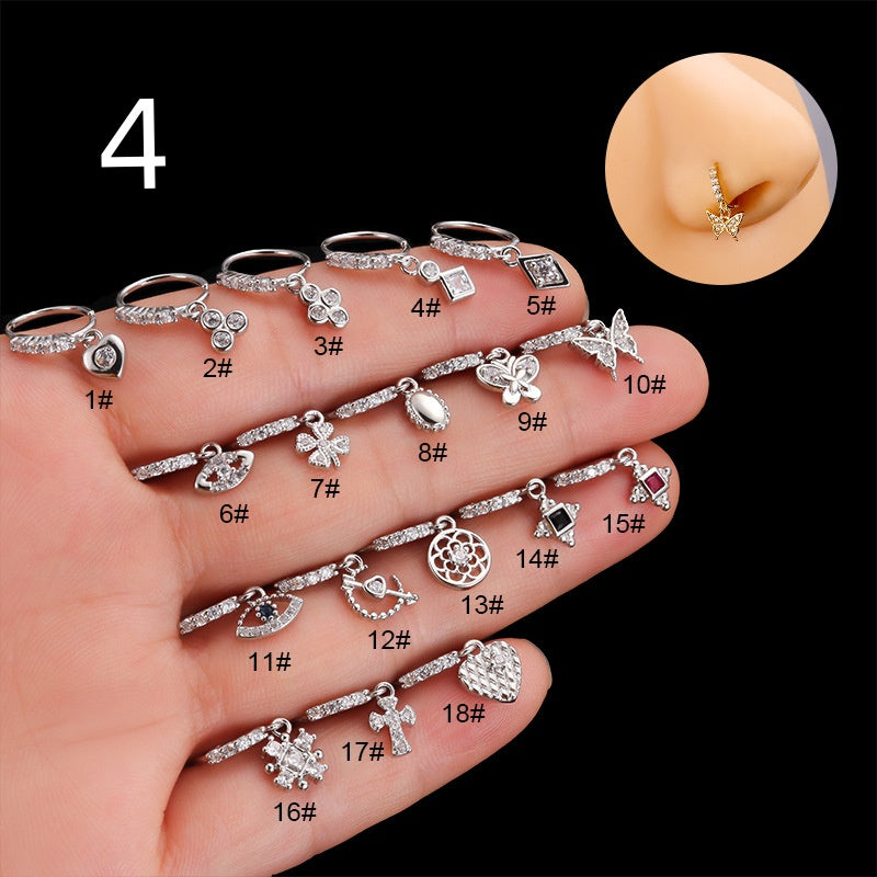 Henson Heart Butterfly Zircon Pendant Nose Ring