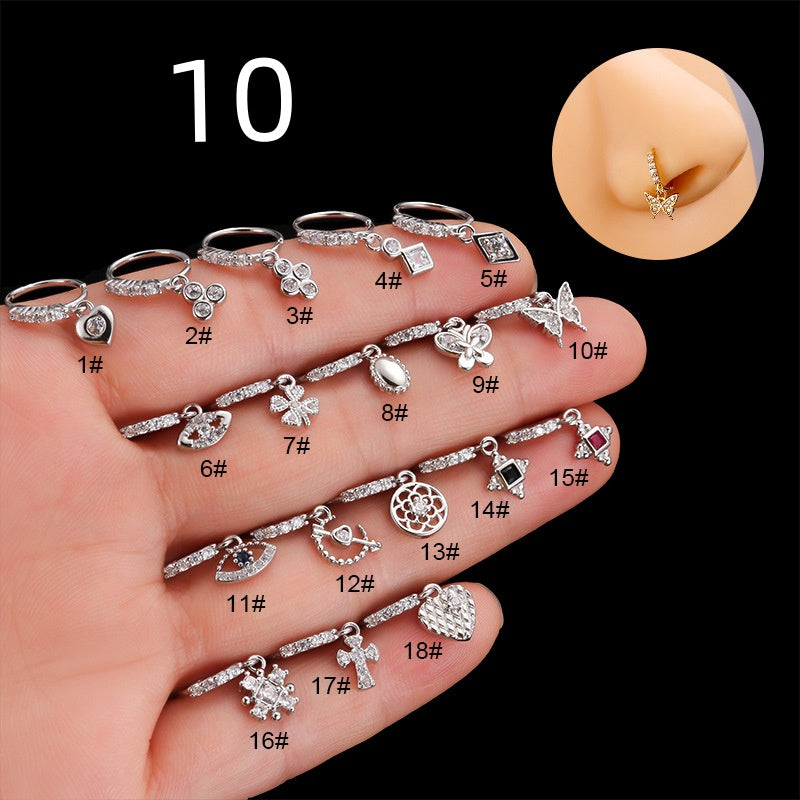 Henson Heart Butterfly Zircon Pendant Nose Ring