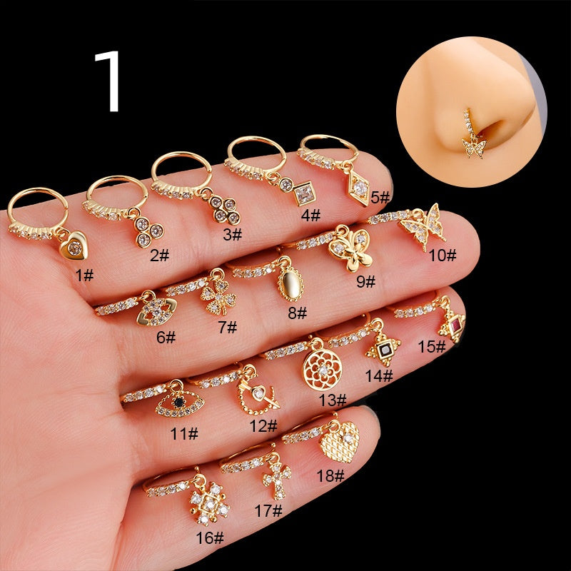 Henson Heart Butterfly Zircon Pendant Nose Ring