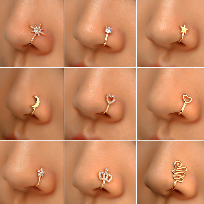 Creative Star Heart Crown Nose Ring Piercing Ornament