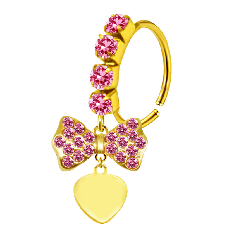 Heart-shaped Nose Ring With Five-star Butterfly Leaves