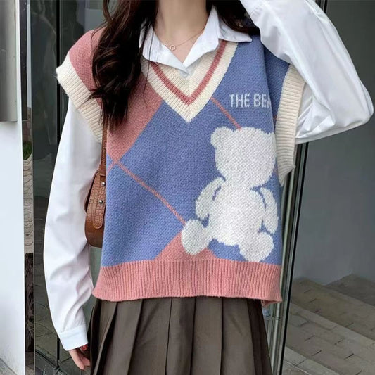 College Style Colored Quilt Sweater Vest