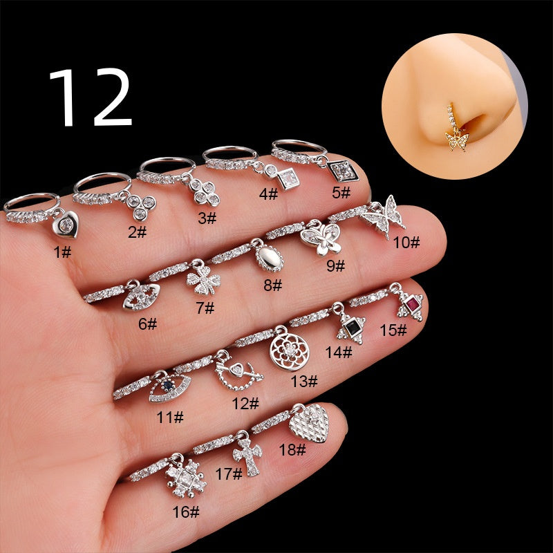 Henson Heart Butterfly Zircon Pendant Nose Ring