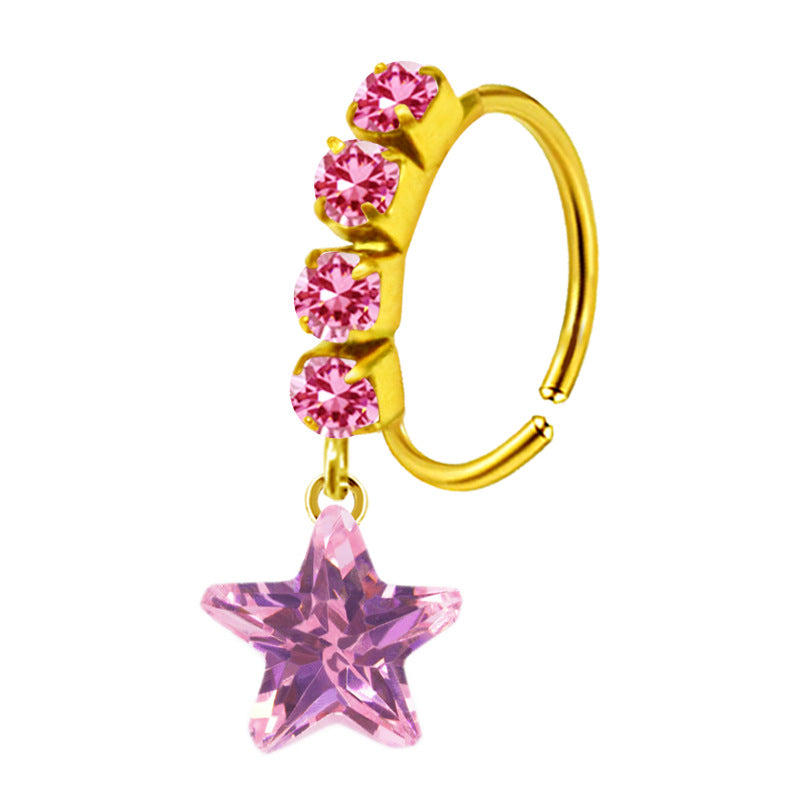 Heart-shaped Nose Ring With Five-star Butterfly Leaves