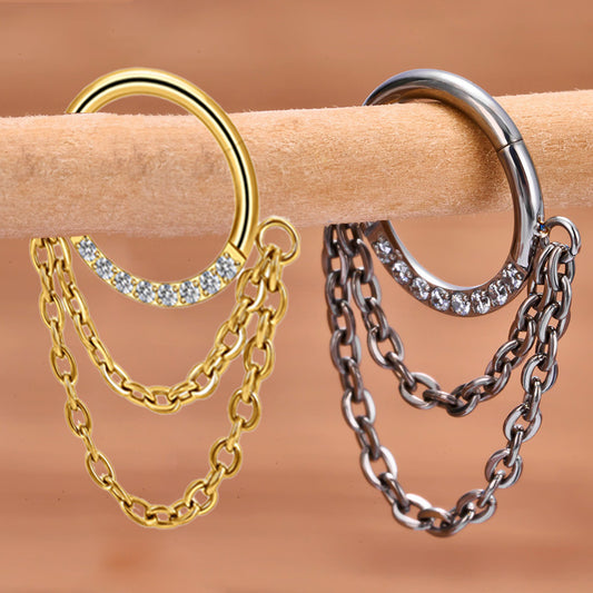 Chain Inlaid Zircon Piercing Nose Ring Earrings