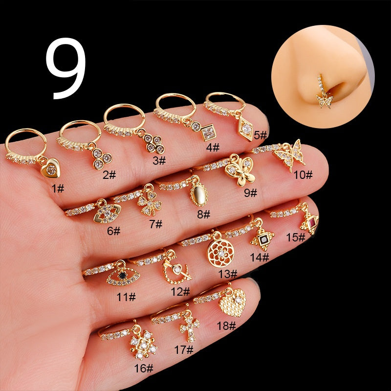 Henson Heart Butterfly Zircon Pendant Nose Ring