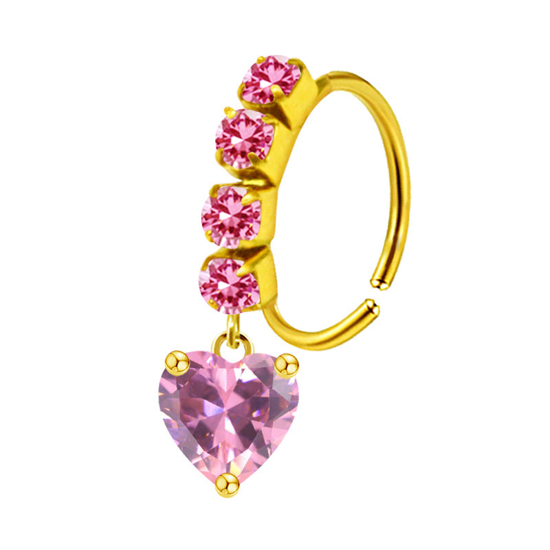 Heart-shaped Nose Ring With Five-star Butterfly Leaves