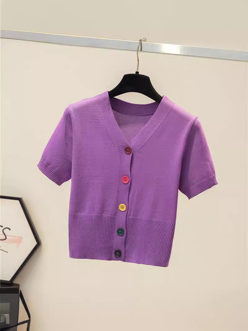 V-neck Short Sweater Cardigan Top