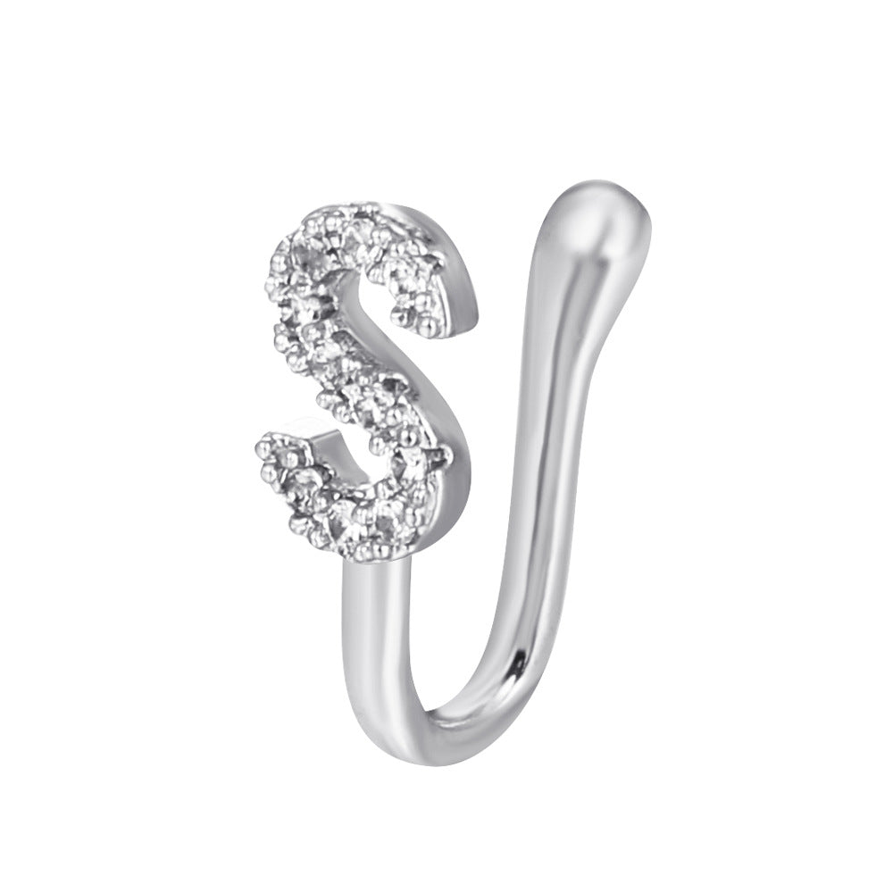 Copper Inlaid Zircon Letter U-shaped Nose Clip Ring Piercing Jewelry