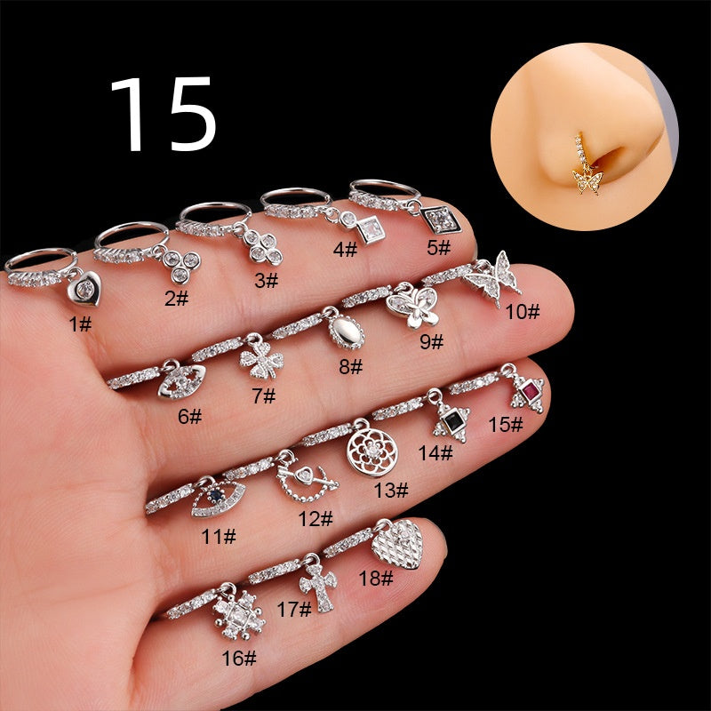 Henson Heart Butterfly Zircon Pendant Nose Ring