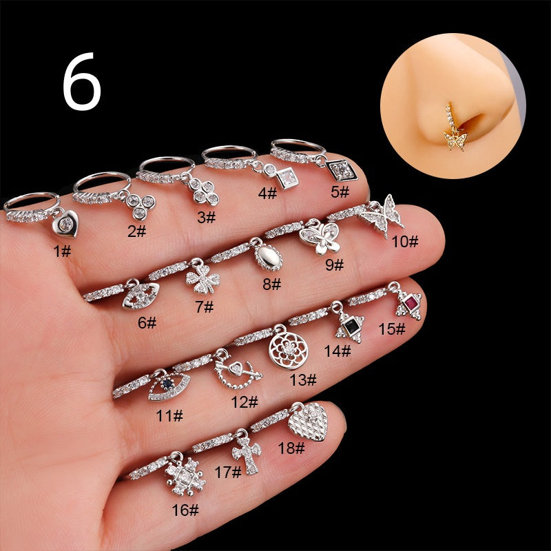 Henson Heart Butterfly Zircon Pendant Nose Ring