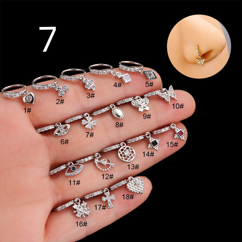 Henson Heart Butterfly Zircon Pendant Nose Ring