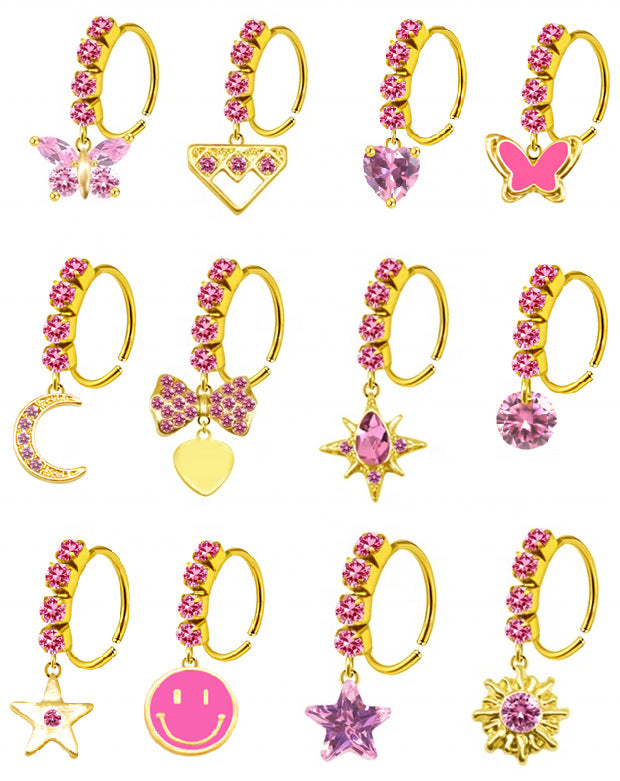 Heart-shaped Nose Ring With Five-star Butterfly Leaves