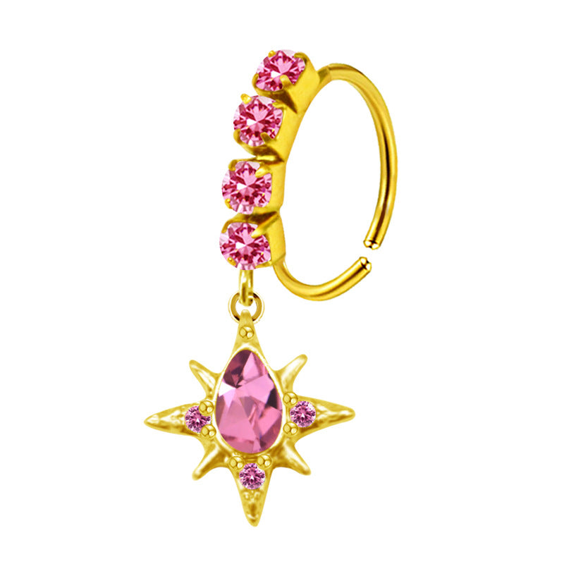 Heart-shaped Nose Ring With Five-star Butterfly Leaves