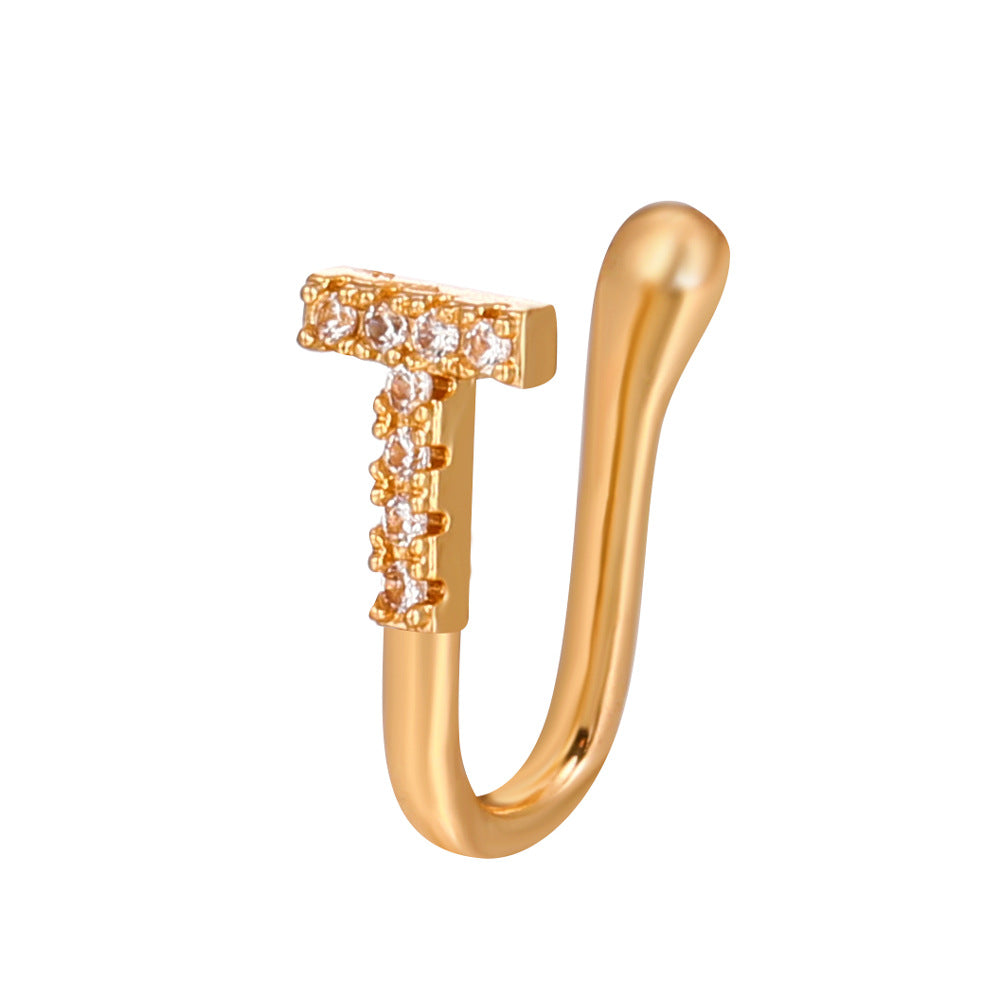 Copper Inlaid Zircon Letter U-shaped Nose Clip Ring Piercing Jewelry