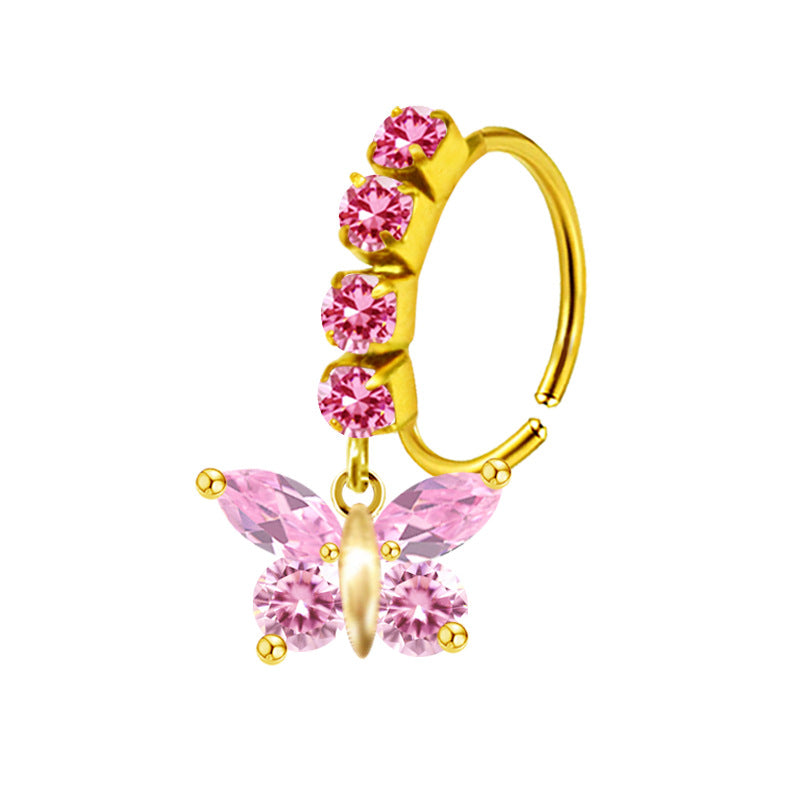 Heart-shaped Nose Ring With Five-star Butterfly Leaves